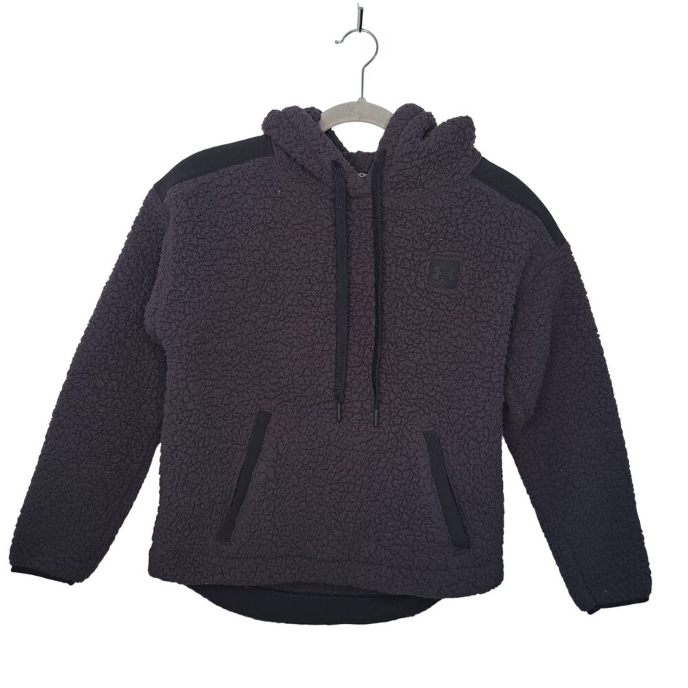 Under Armour Gray Black Sherpa Hooded Pullover Sweatshirt Size Large
